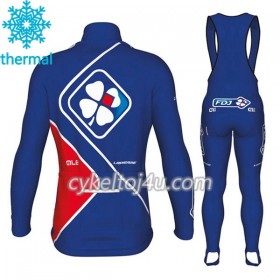 Cykeltrøje Langærmet + Bib Cykelbukser 2017 FDJ N002 Vinter Thermal Fleece